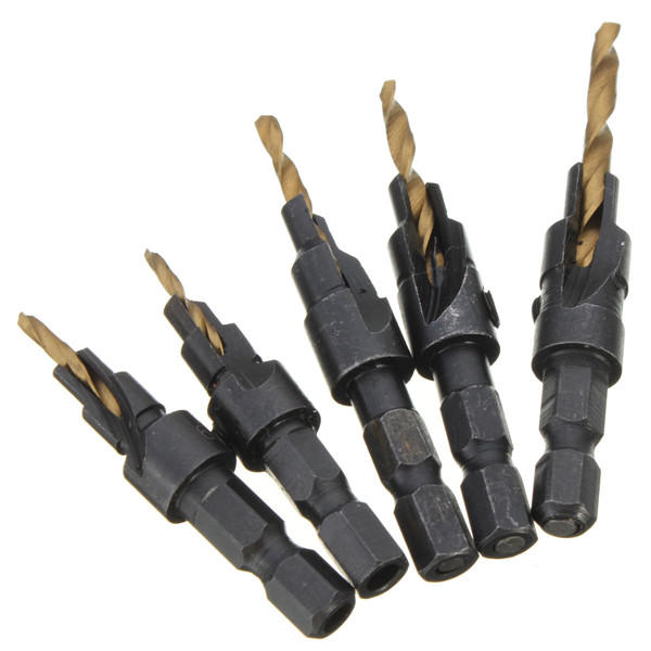 Titanium Coated Drill Bit Set - 5pcs 1/4 Inch Hex Shank - Quick Change Wood Working - Image 3